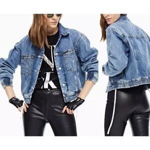 Calvin Klein 90s Denim Jacket Varsity College University Jeans Blouson Bomber S